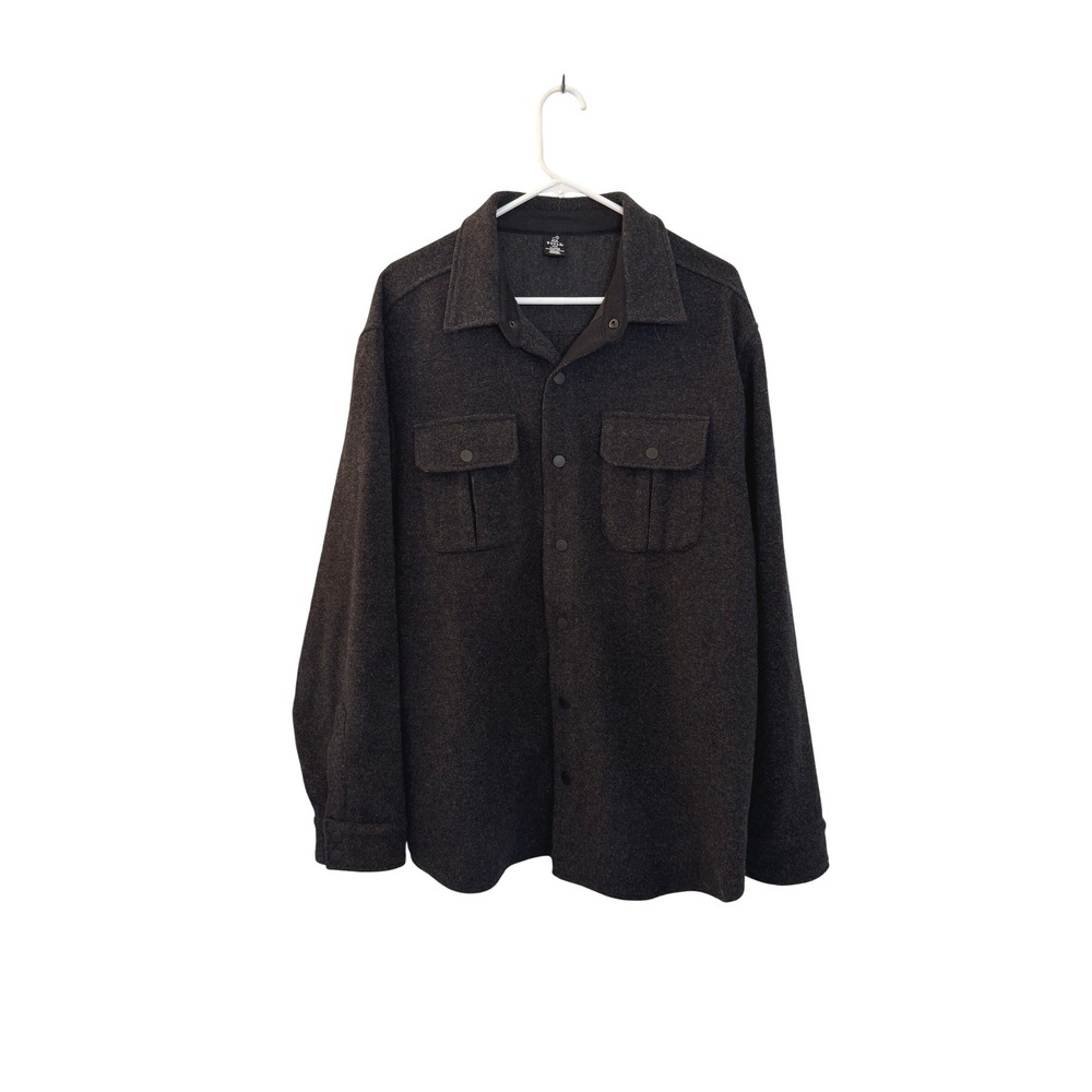 Woolx Wilder Shirt Jac Mens XL‎ Charcoal Grey Merino Wool Blend Overshirt Jacket